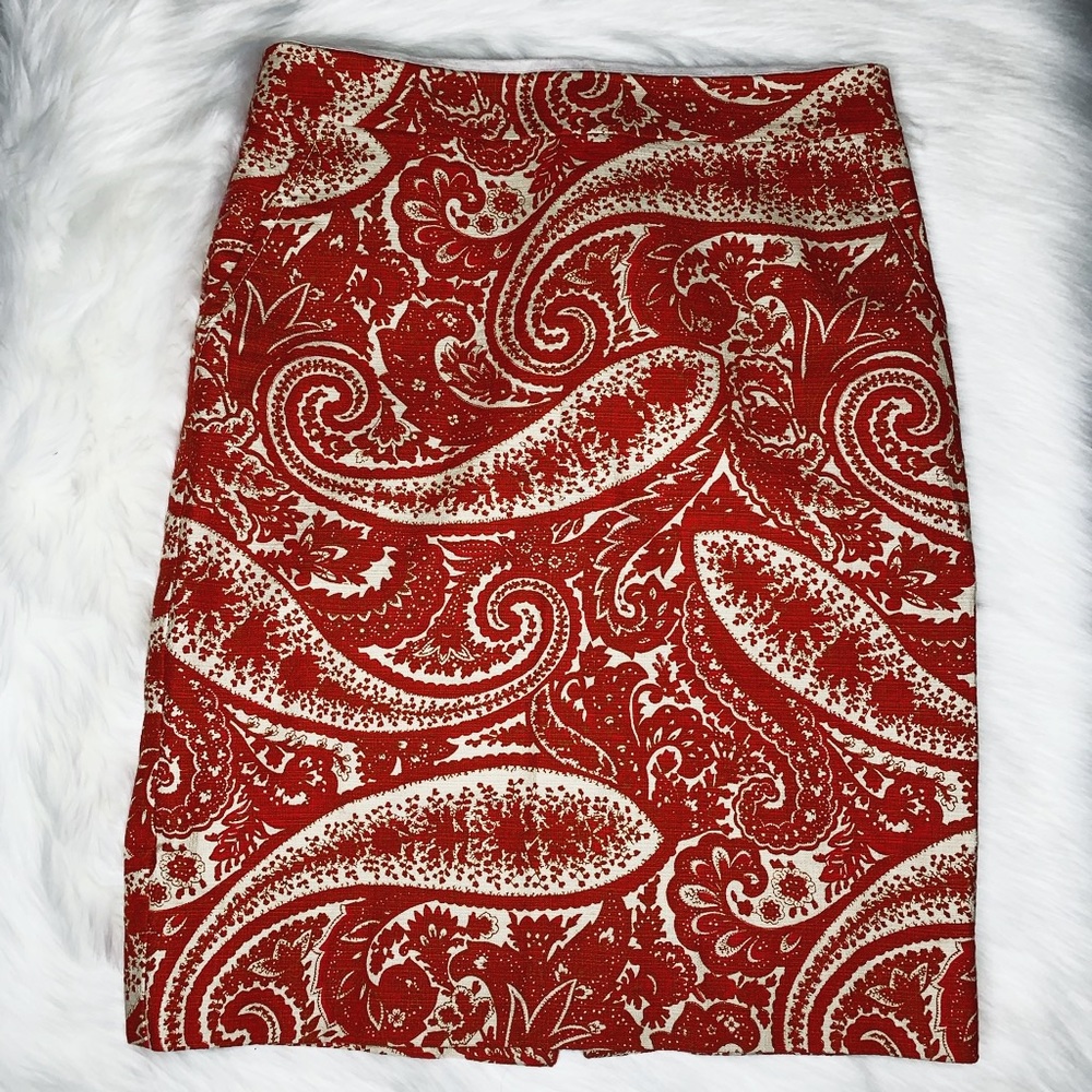 J Crew Paisley Pencil Stretch Skirt